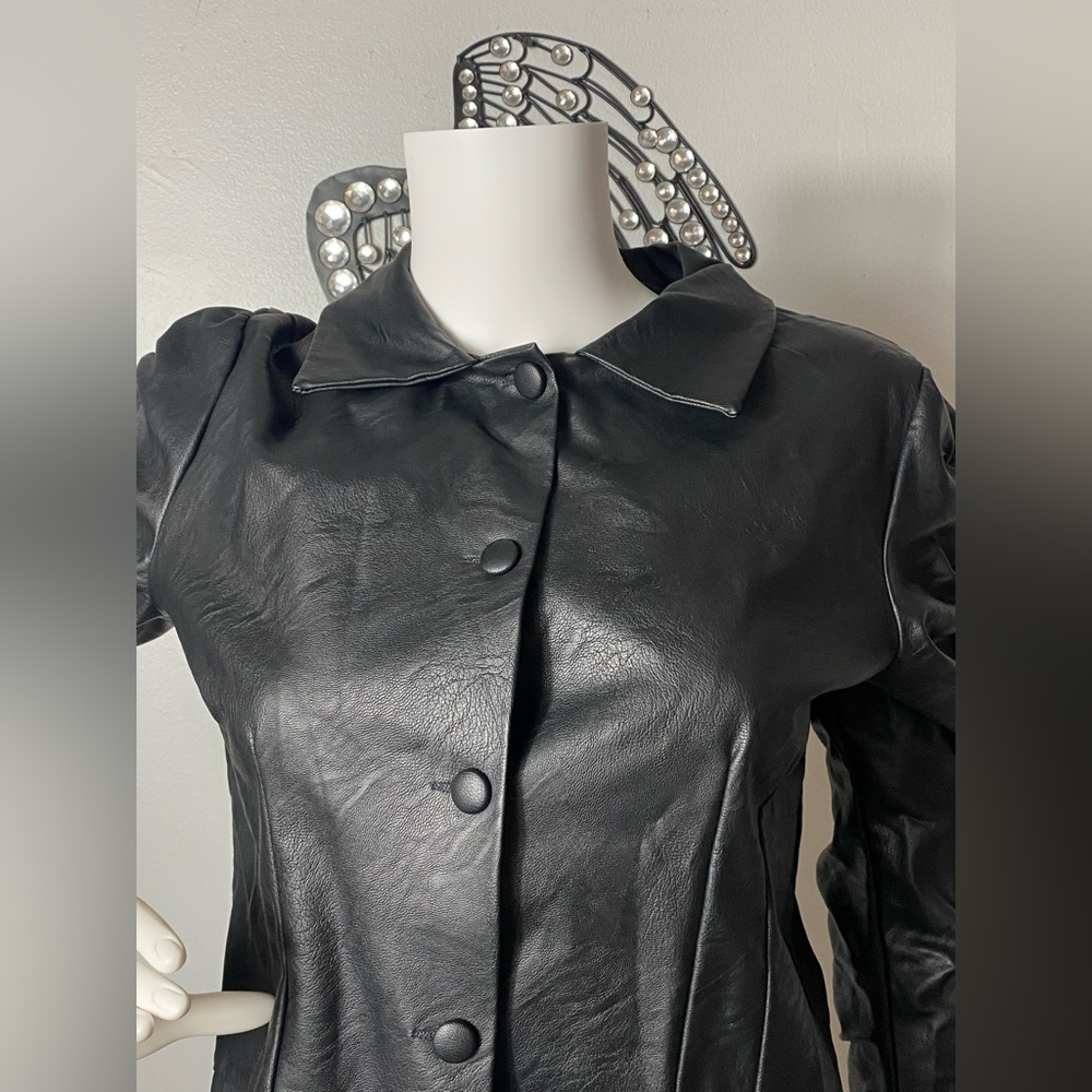 Venti6 Faux Leather Jacket with Buttons and Ruffled Sleeves, Size L - Picture 6 of 12